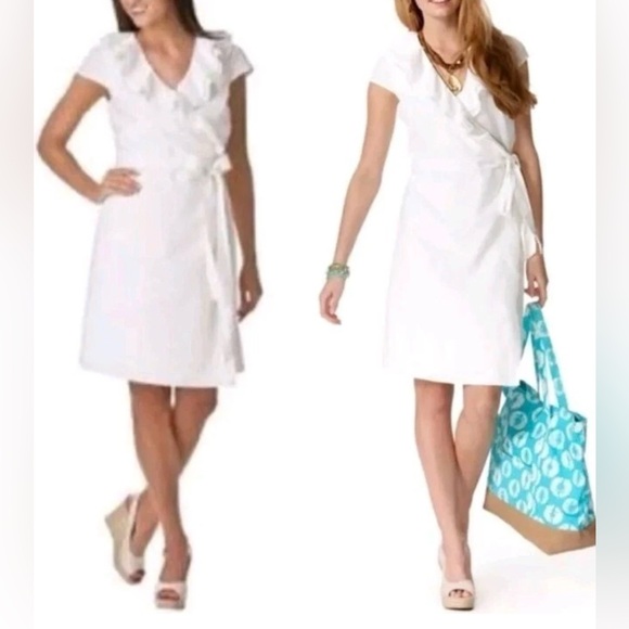 Calypso St Barth for Target White Linen Wrap Dress Ruffle Resort M - Picture 4 of 11